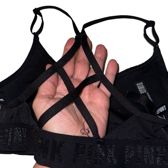 PINK Victoria's Secret Black Strappy Bra W/ Removable pads Ladies XS - Picture 6 of 11